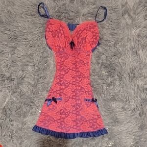 Elegant Lace Chemise in Red and Blue